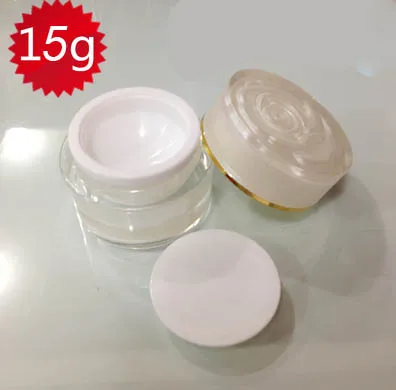 

wholesale 50pcs 15ml PERAL WHITE bottle , cosmetic acrylic cream jar with flower lid ,Cosmetic Packaging 15g cosmetic jar