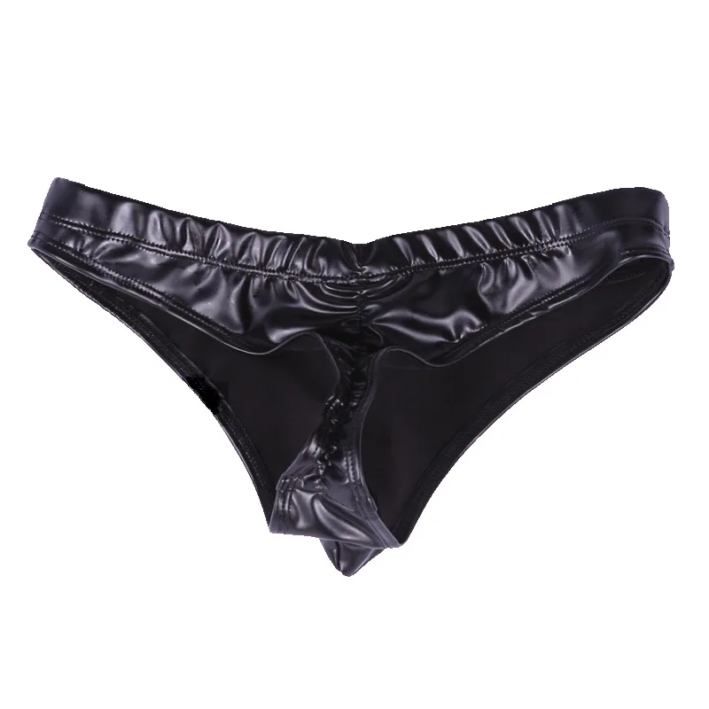 Sexy Men Underwear Open Crotch Exposed Buttocks Penis Separated Testicles Exotic Briefs Faux Leather Elephant Nose Male Panties