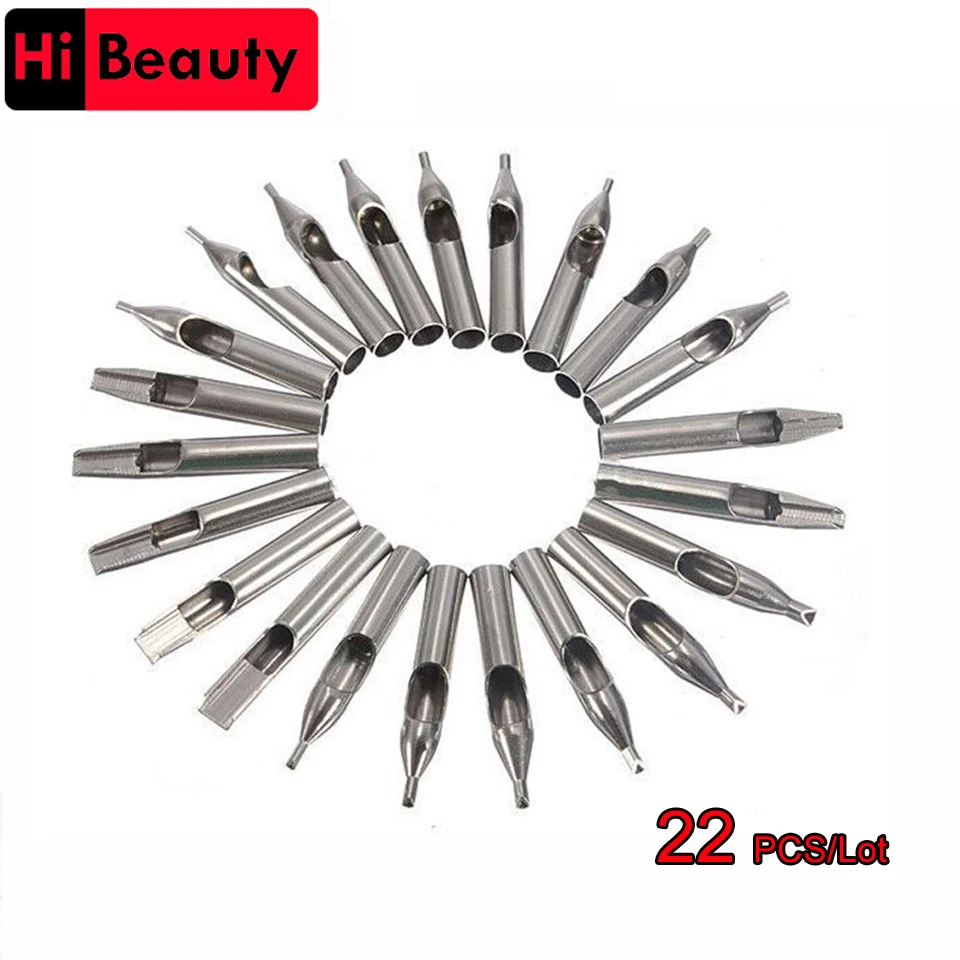 

High Quality 22PCS 304 Stainless Steel Tattoo Tips Caps Nozzle Tips Set Kits RL M1 DT For Tattoo Needles Accessories