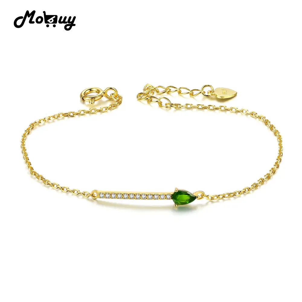 MoBuy MBHI041 Eye Shape Natural Gemstone Green Diopside Bracelets & Bangles 925 Sterling Silver Yellow Gold Jewelry For Women