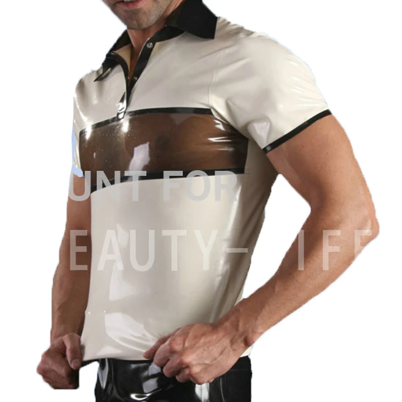 Latex T Shirts For Men Fetish Exotic Short Sleeve Patchwork Sexy Plus Size Customization 100% Natural Handmade Free Express