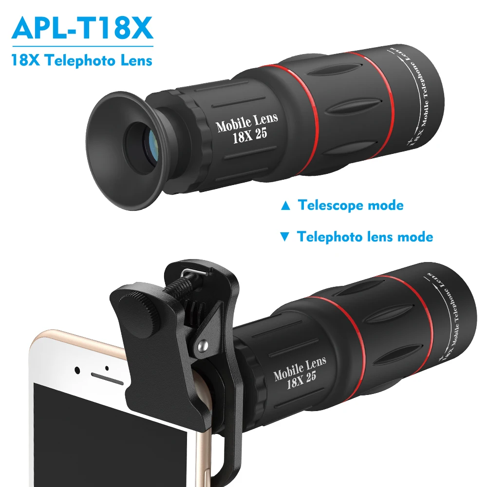 APEXEL Camera Lens 18X Telescope Zoom Telescope Mobile Phone Lens With clips Universal for iPhone Xiaomi Smartphones APL-18XT