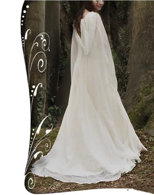 Chiffon gown cape Shawl Long Wedding Bridal Cloak White/Ivory Evening dress Capes Hooded Medieval Wraps mopping New Bridesmaid c