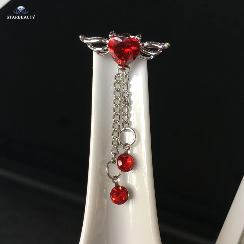 Starbeauty Red Heart Wing Navel Piercing Ombligo Navel Ring Dangle Piercing Nombril Belly Button Rings Tassel Earrings Jewelry