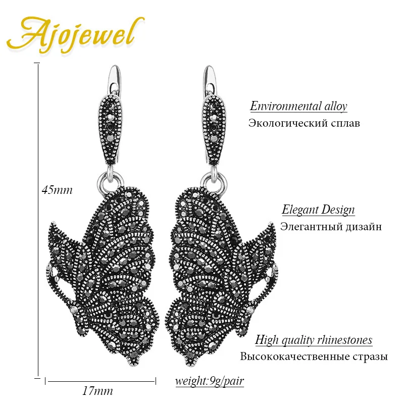 Ajojewel Women Ladies Vintage Butterfly Earrings Black Rhinestone Animal Earrings Bijoux Femme