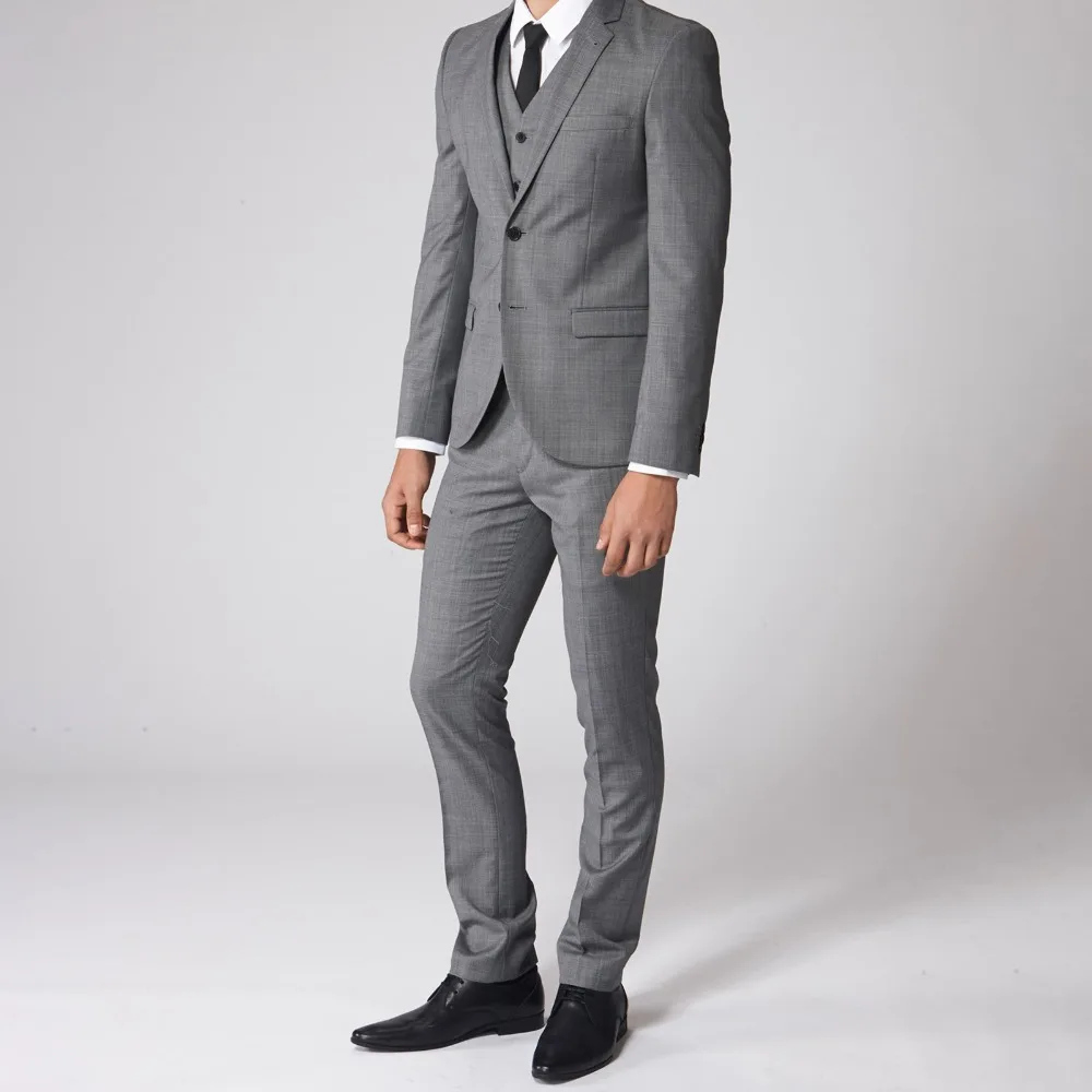 2019 Vintage Tuxedo Wedding Tuxedo  Custom Made Sharkskin Suit Slim Fit Gray Bespoke Grey Two-Toned Woven Wedding Suits For Men