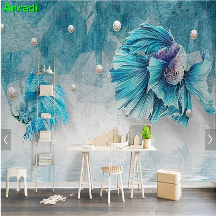 

3D abstract stripe line Peacock goldfish wallpaper diamond jewelry background wall mural art decoration custom