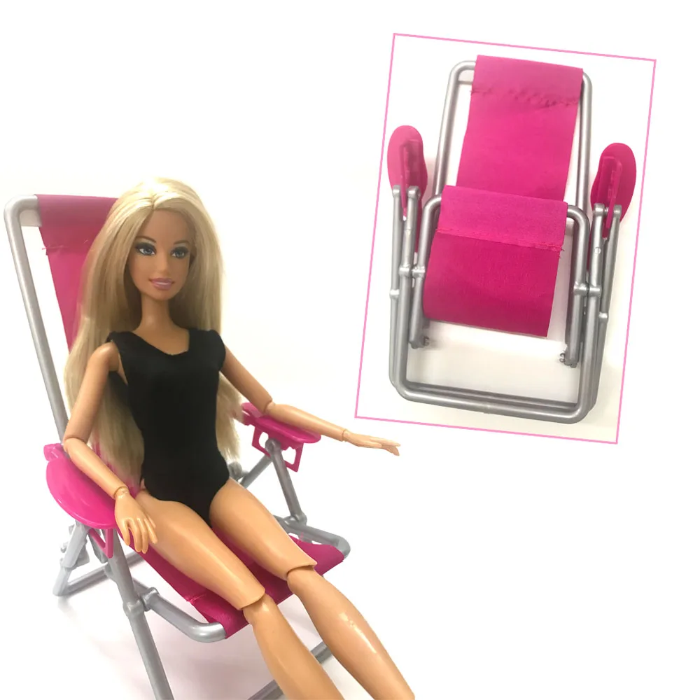 NK One Pcs Doll Plastic Accessories Doll Beach Folding Chair Dream house Sofa Armchair Furniture For Barbie Doll