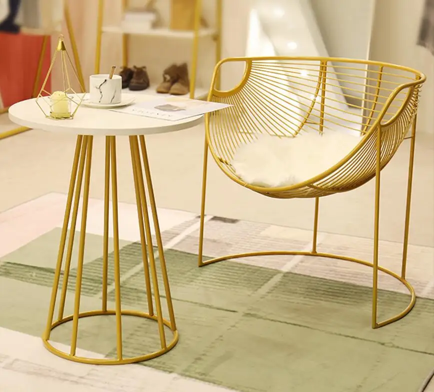 

Showcase rack simple landing women's clothing store lounge area tea table table chair golden leisure chair