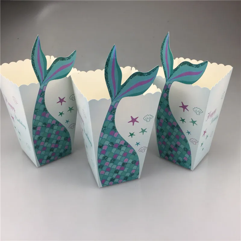 12pcs Mermaid Tail Under The Sea Popcorn Boxes Party Favors Boxes Birthday Baby Shower Table Supplies