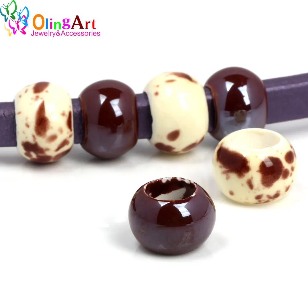 OlingArt 16*12mm 6pcs/lot Leather clasps brown Ceramic Large round hole beads New Hot Sale DIY Jewelry making