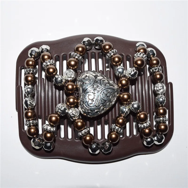 standard comb big silver heart and brown pearl bead 50pcs/lot  african butterfly magic comb