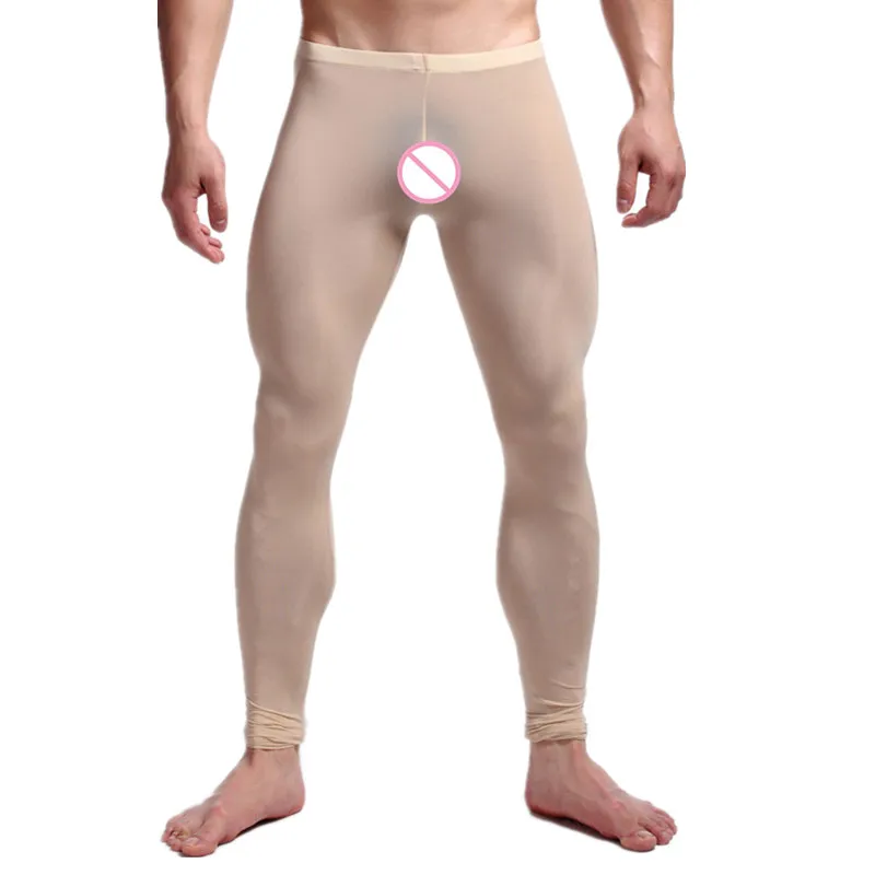 

Sexy Men See-through Pants silky Tights Milk Fiber Leggings Trousers Long Johns Underwear U Convex Pocket Mens Wrestling Singlet