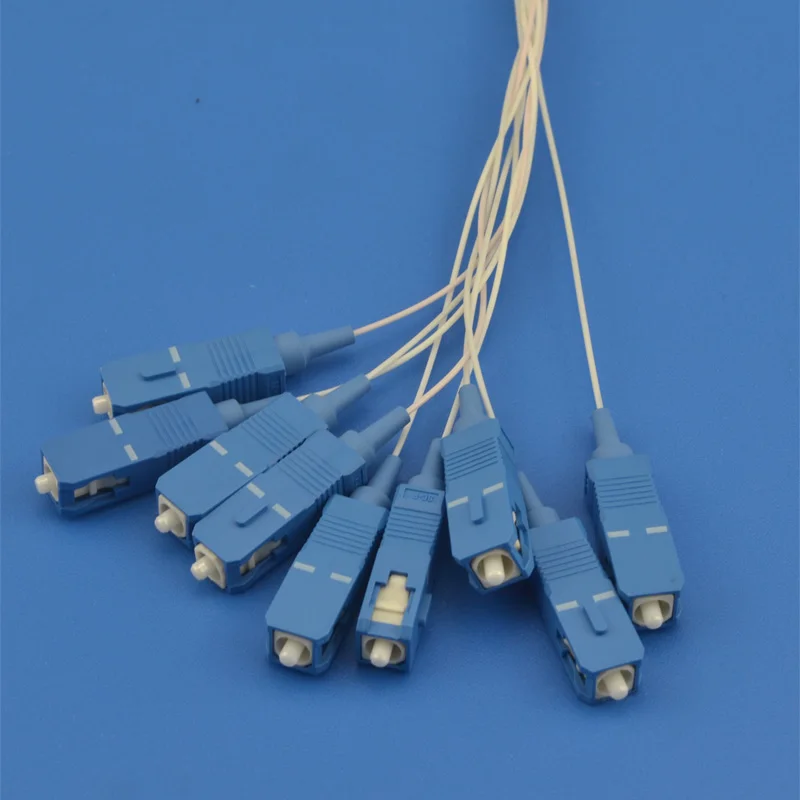 FTTH 1*8  Fiber Optic PLC Splitter, mini Steel Tube type, with SC/UPC connectors, 0.9mm, 1M Length