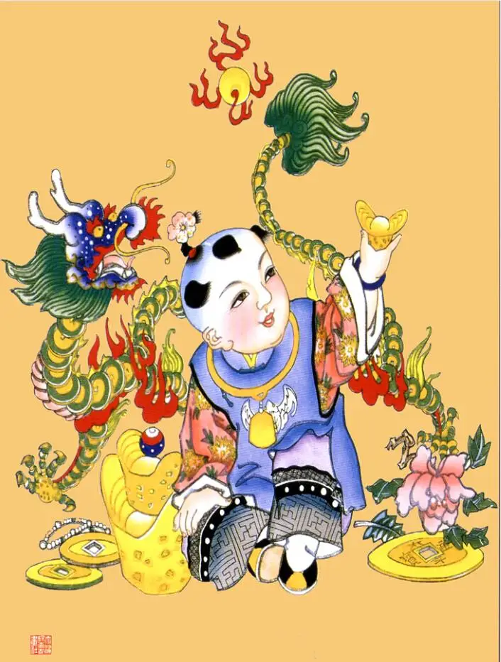 Traditional Chinese Art Painting  angel of fortune May you be happy and prosperousPrinted painting