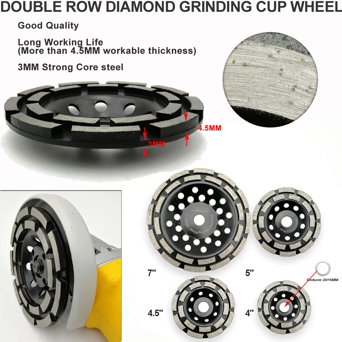 SHDIATOOL 2pcs 7 Inch Diamond Double Row Grinding Cup Wheel 180MM Grinding Disc Disk Arbor 22.23mm Concrete Masonry Granite