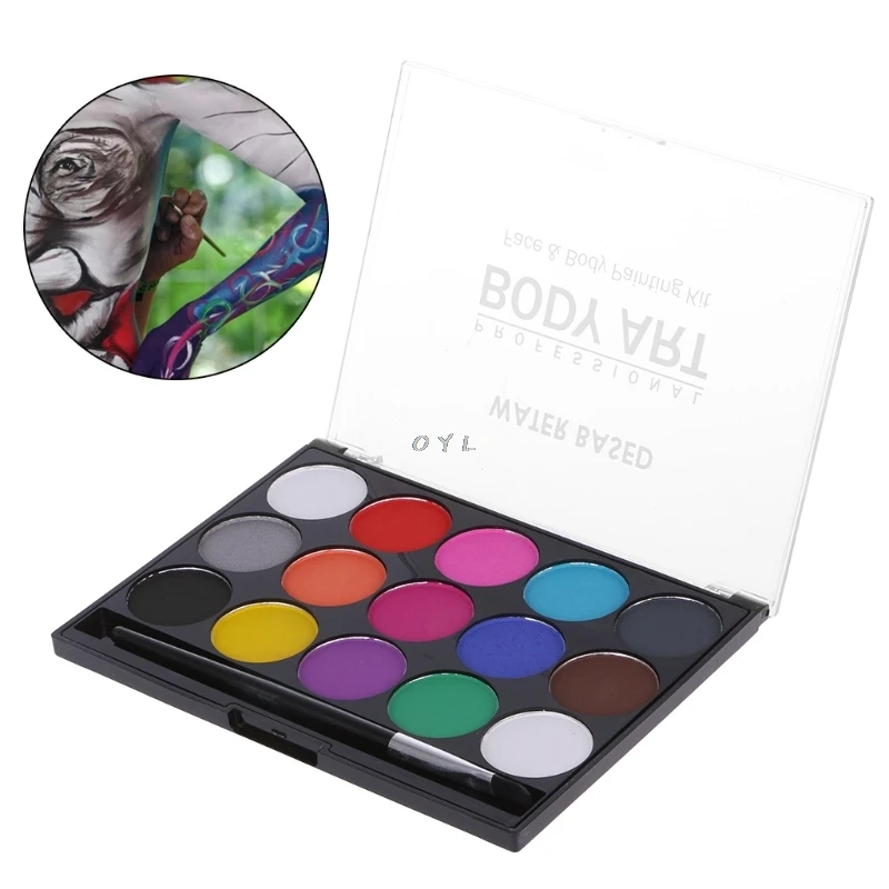 Maquillaje corporal de 15 colores, pintura al agua no tóxica, Kit de pintura al óleo para la cara y el cuerpo con pincel para Navidad, fiesta de