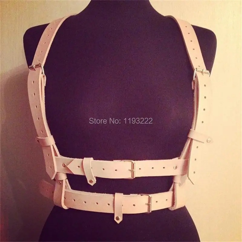 Sexy Punk Rock Fashion Accessories Handcrafted Chains Double Row Underbust Leather Women Harness Caged Belt