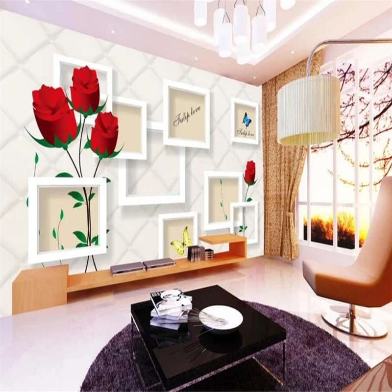 

Fashionable 3D imitation of soft rose TV background wall