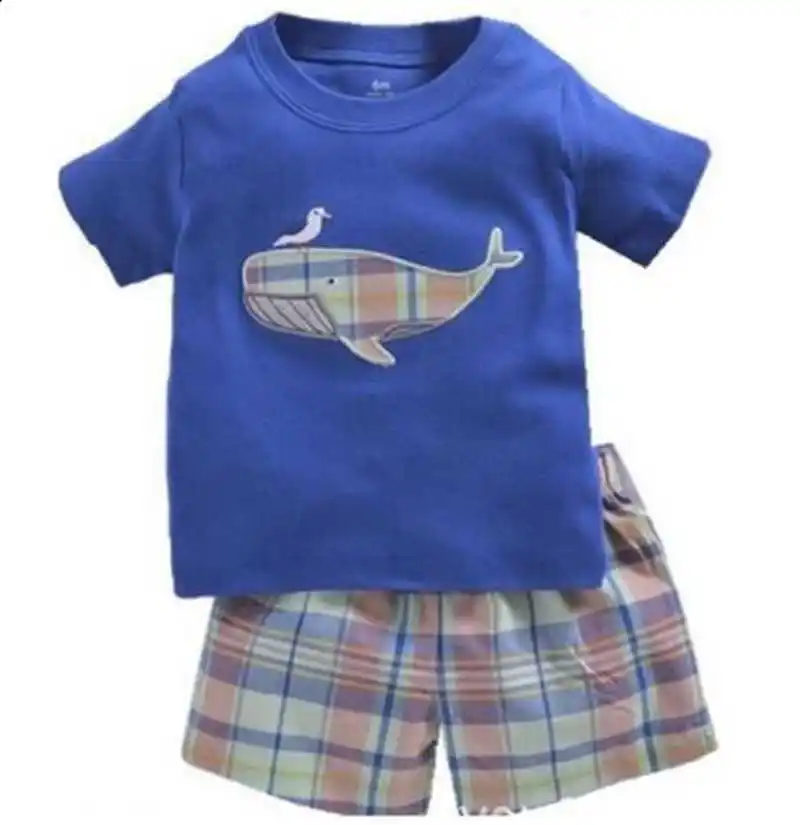 

New Blue Whale Baby Boy Clothes Suit Newborn Clothing Sets 6 -24 Month T-Shirt Plaid Shorts Pant Outfits Summer Cotton Sets