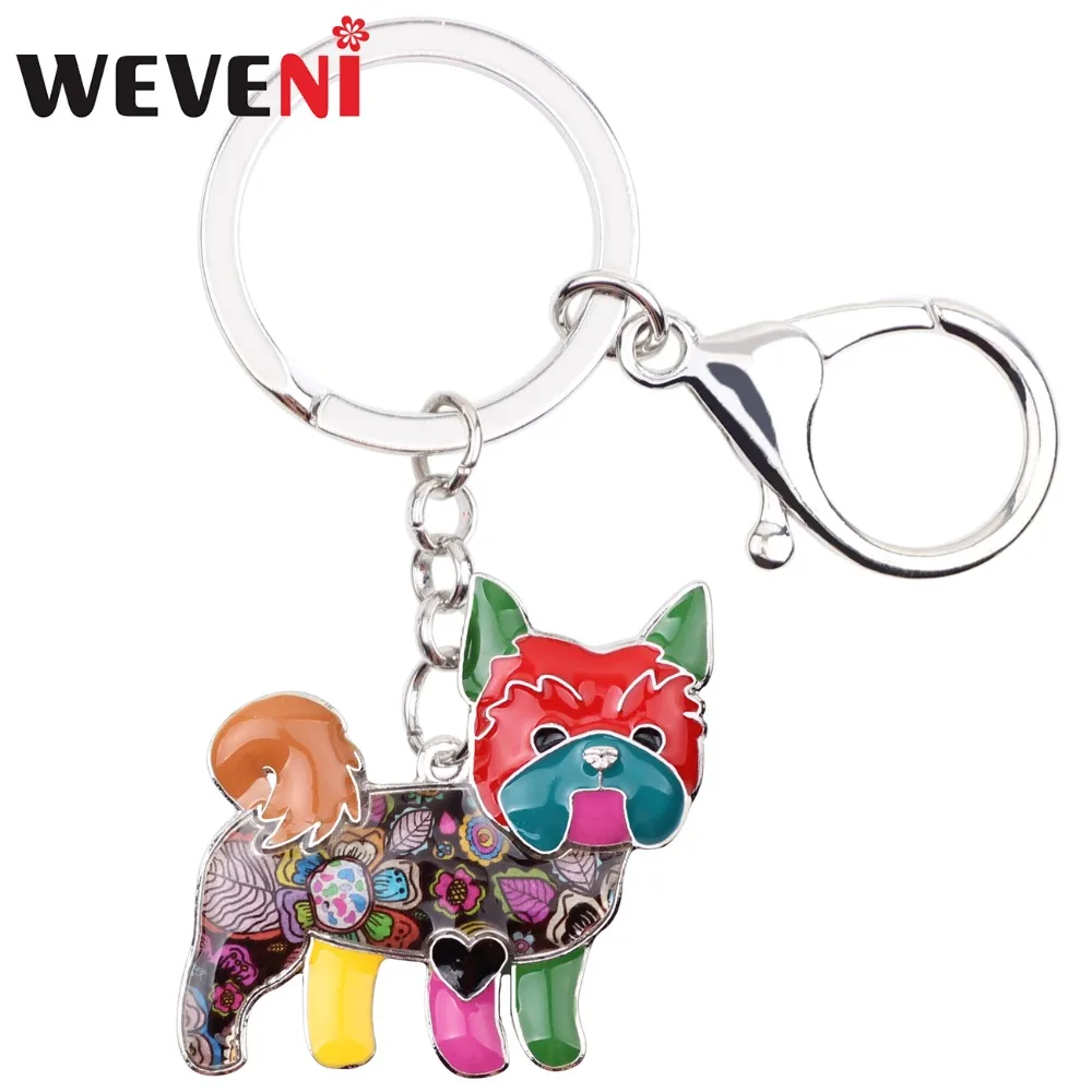 WEVENI Metal Yorkie Yorkshire Dog Key Chain Key Ring Bag Charm Car Key Holder 2017 New Enamel Keychain Jewelry For Women Bijoux