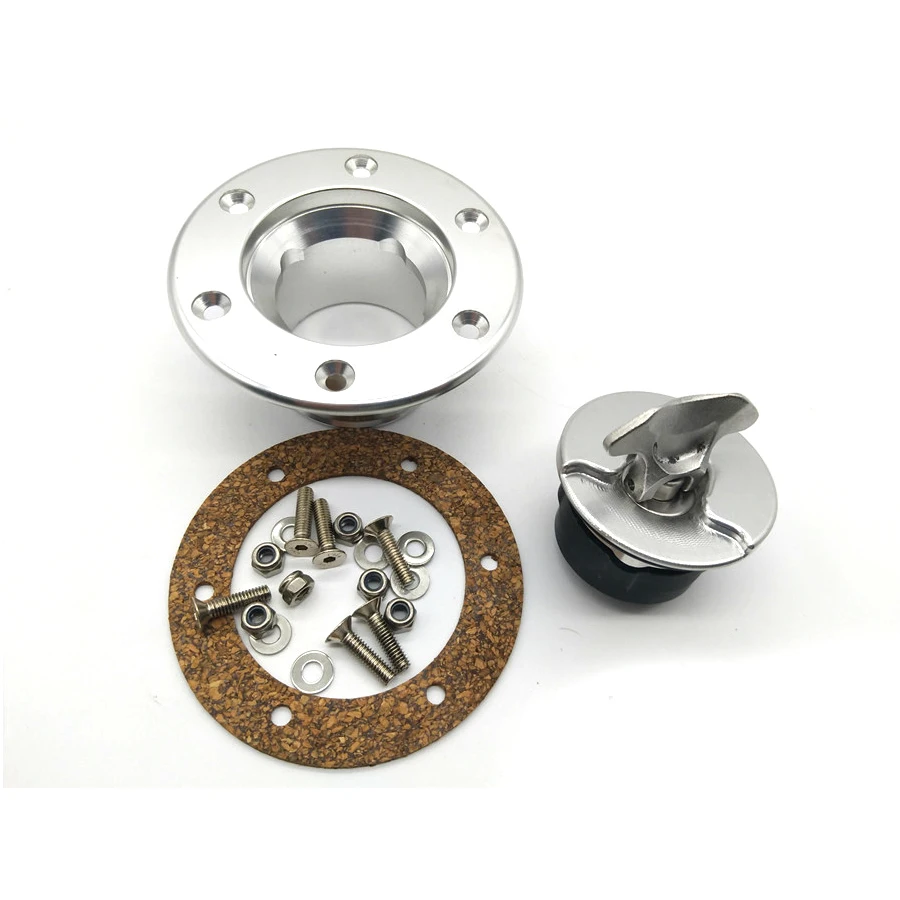 Universal Billet Aluminum Fuel Cell Gas Cap Flush Mount Aircraft Style With 6 Hole Anodized Silver