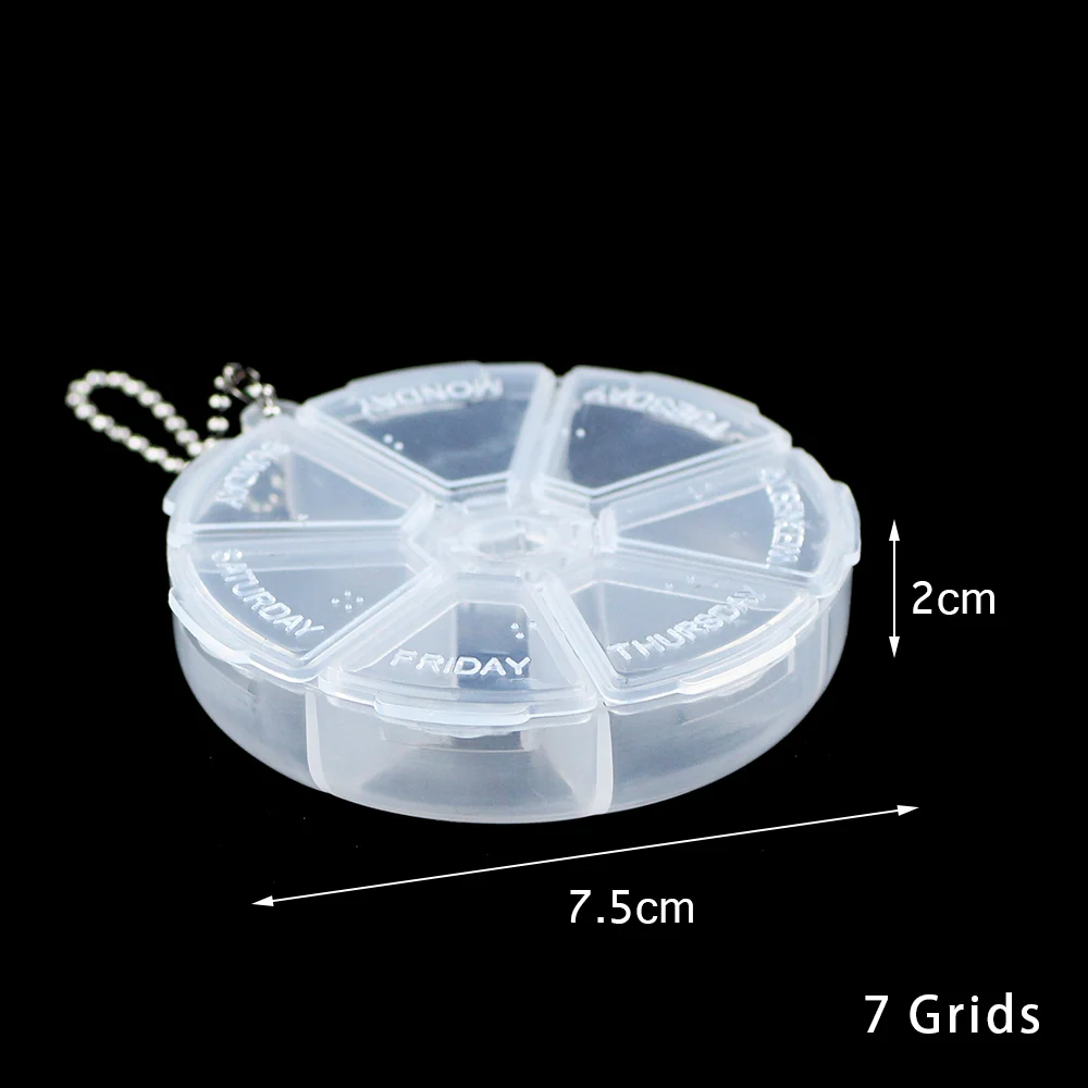 BTFBES 7/Day Slots Round Plastic Jewelry Box Compartment Storage Case Container for Organizer Beads Earrings Rings Gift drug Box