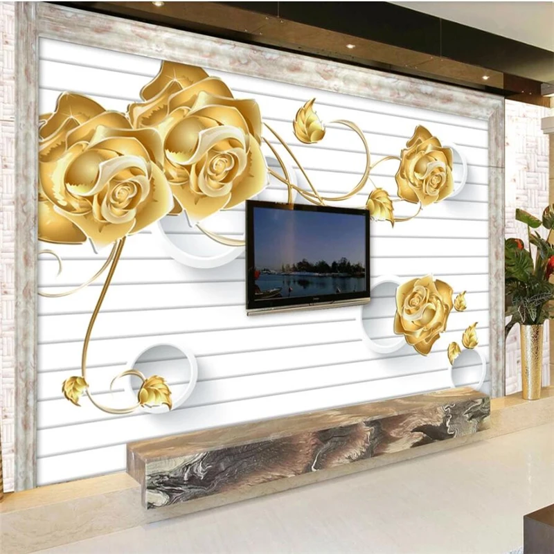 

wellyu Custom wallpaper 3D gold rose murals TV background wall living room bedroom decorative painting papier peint wallpaper