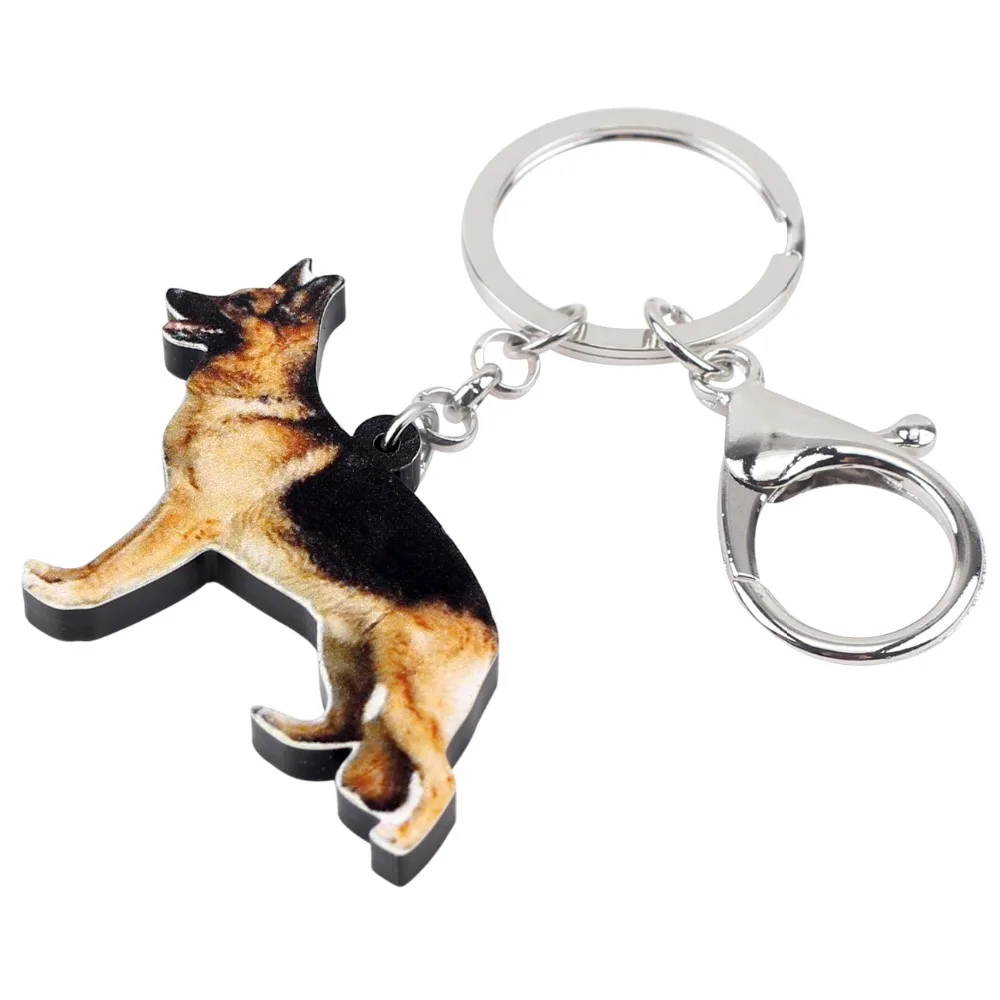 Bonsny Acrylic Standing German Shepherd Dog Key Chains Keychains Ring Animal Jewelry For Women Girls Pet Lovers Bag Car Charms