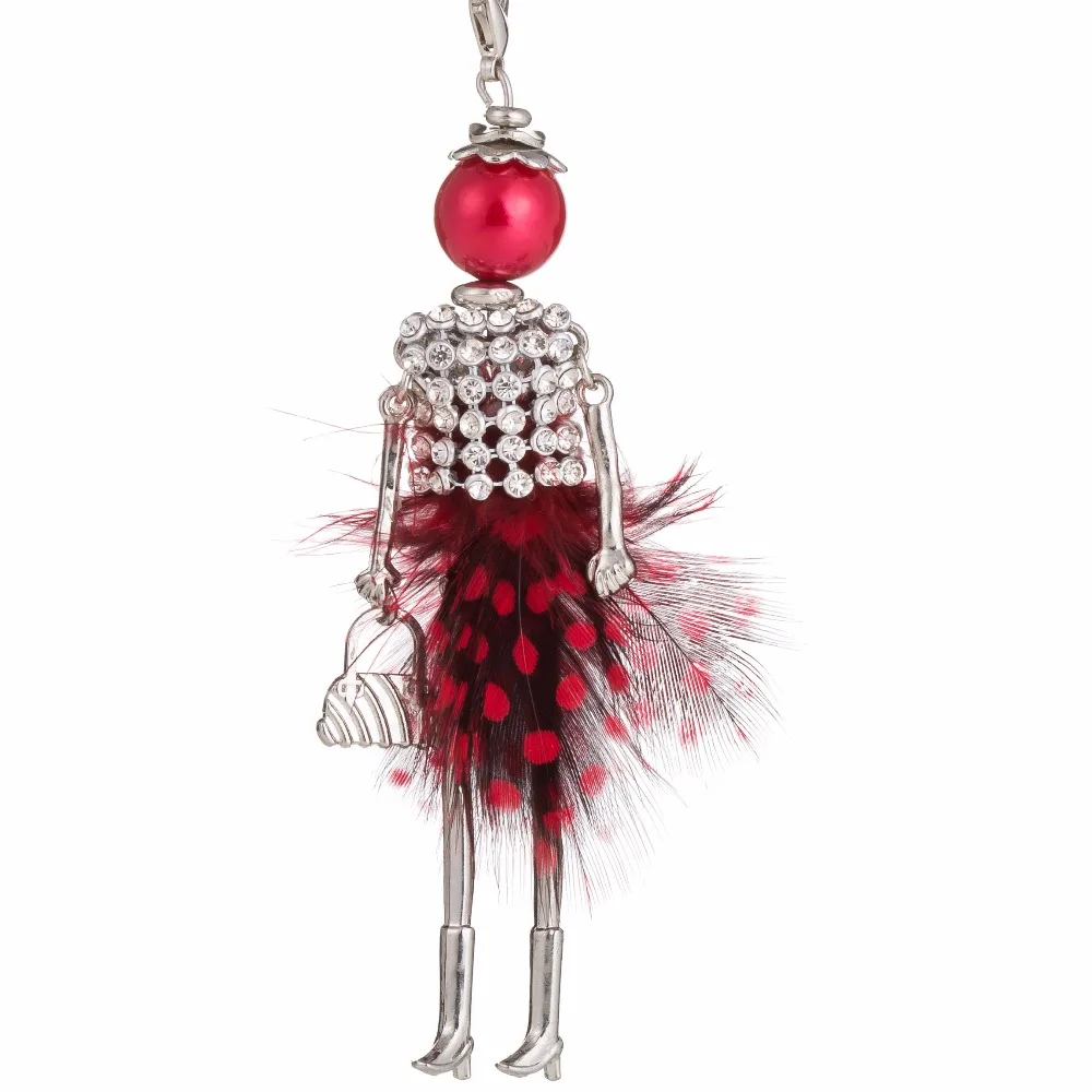 Fashion Rhinestone Feather Doll Key Chain For Keys Women Girl Decorative Keychain Charm Pendant Jewelry Aceessories 2017