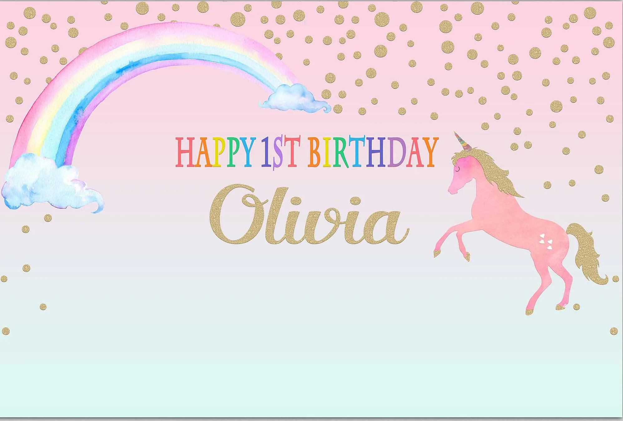 

Custom Gold Pink Rainbow Unicorn Glitter Baby Shower backgrounds High quality Computer print birthday backdrop