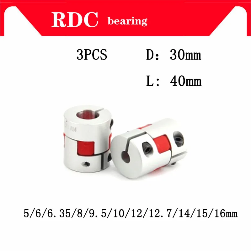 

High quality 3PCS D30L40 8*14mm 5/6/6.35/8/9.5/10/12/12.7/14/15/16mm Flexible P lum Shaft Coupling CNC Stepper Motor Coupler