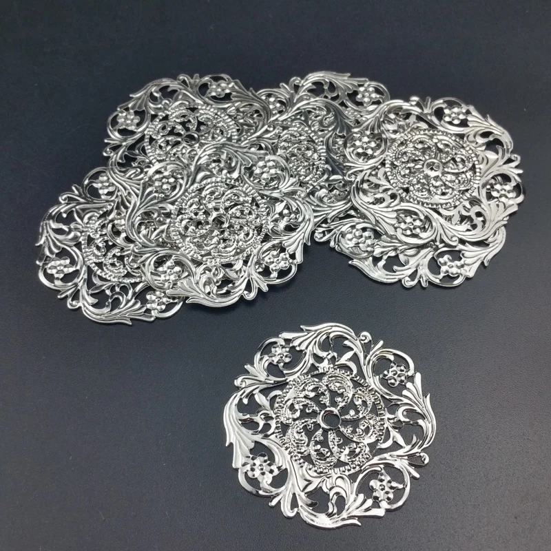 20Pcs/lot 45mm Filigree Round silk flower  Wraps Connectors Embellishments Findings   Wraps Connectors For DIY Jewelry Making