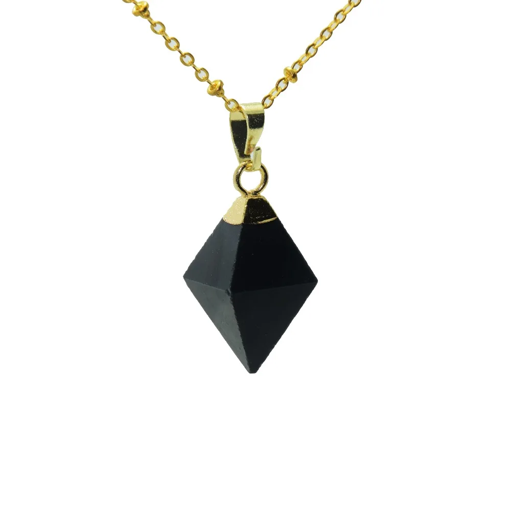 Natural Obsidian Pendant Necklace 4 Face Small Black crystal quartz Simple Delicate stone pendant chain necklace for women 2019