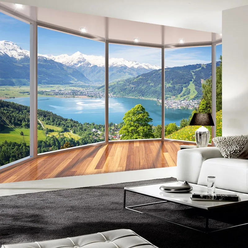 

Custom Photo Wallpaper 3D Balcony Forest Lake Space Wall Mural Modern Living Room Background Wall Painting Home Decor Wallpapers