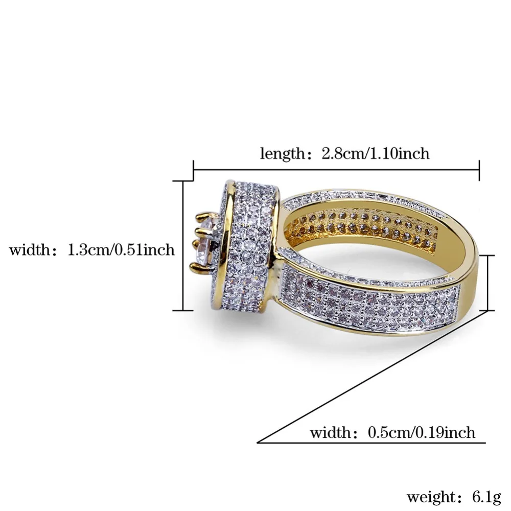 TOPGRILLZ New Style Fashion Hip Hop Gold Color Full Iced Out Bling Jewelry Ring Micro Pave Cubic Zircon Round Rings 7 8 9 10 11