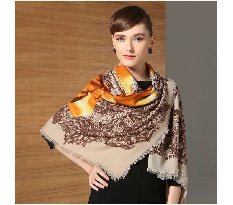 

Fashion 100% Twill Wool Scarf Shawl Floral Ex-Large Square 51 Inch