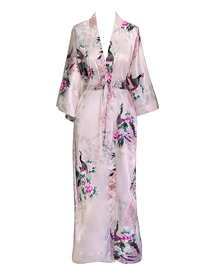 FZSLCYIYI Women\'s Peacock Kimono Robe Sexy Floral Bridal Bridesmaid Robes Woman Flower Party Wedding Long Sleepwear Bathrobe