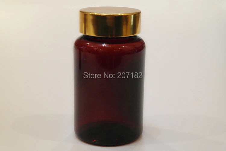 (100PCS/Lot) 120M/120CC Brown Color Metal Gold Cap PET Bottle, Empty Bottle, Pill Bottle, Plastic Bottle