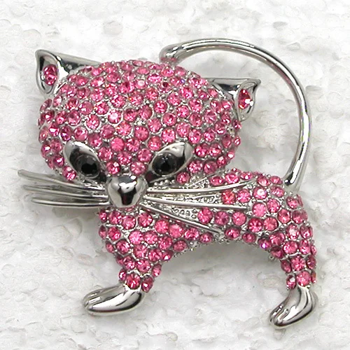 60pcs/lot Mixed Color (Can Notes Color) Wholesale Fashion Brooch Rhinestone Cat Pin brooches in 6 colors C101321