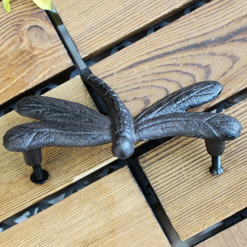 European Farm House Accents Vintage Antique Black Home Decor Cast Iron Cabinet Pulls Dragonfly Moon Design Door Handles Pairs