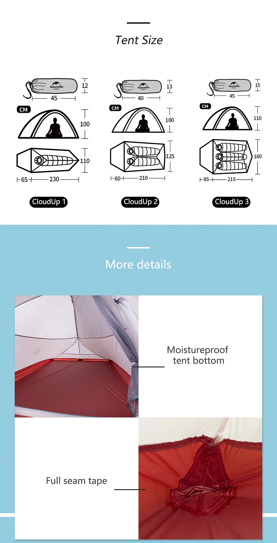 Naturehike Cloud Up 2-Personen-Zelt, ultraleichtes 20D-Campingzelt, wasserdicht, für Outdoor, Wandern, Reisen, Rucksackreisen, Radfahren, Angeln – Detail 11