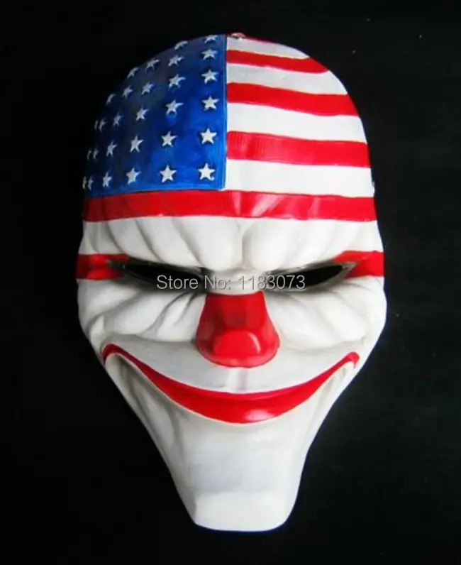 Payday 2 Dallas US National Flag Masquerade Cosplay Mask Heist joker Clown Costume Adult Head Robber Cosplay Funny Resin Masks