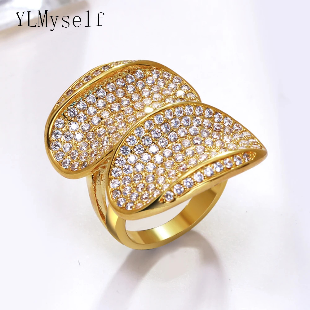 

Elegant big rings for women White and Gold color jewelry anillos large flower Crystals Party finger Ring