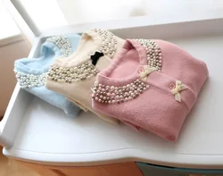 Children Clothing Kids Sweater Knitted Sweater Girls Sweater Beading Neck Girls Autumn Winter Cardigan