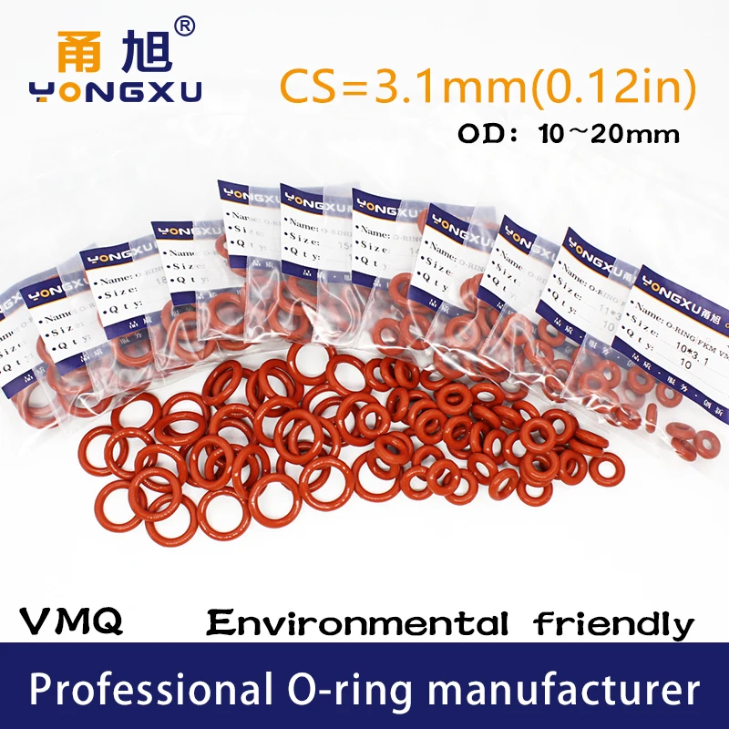 15PCS/lot Red Silicon O-ring Silicone CS3.1mm Thickness OD10/11/12/13/14/15/16/17/18/19/20*3.1mm O Ring Seal Rubber Gasket Ring