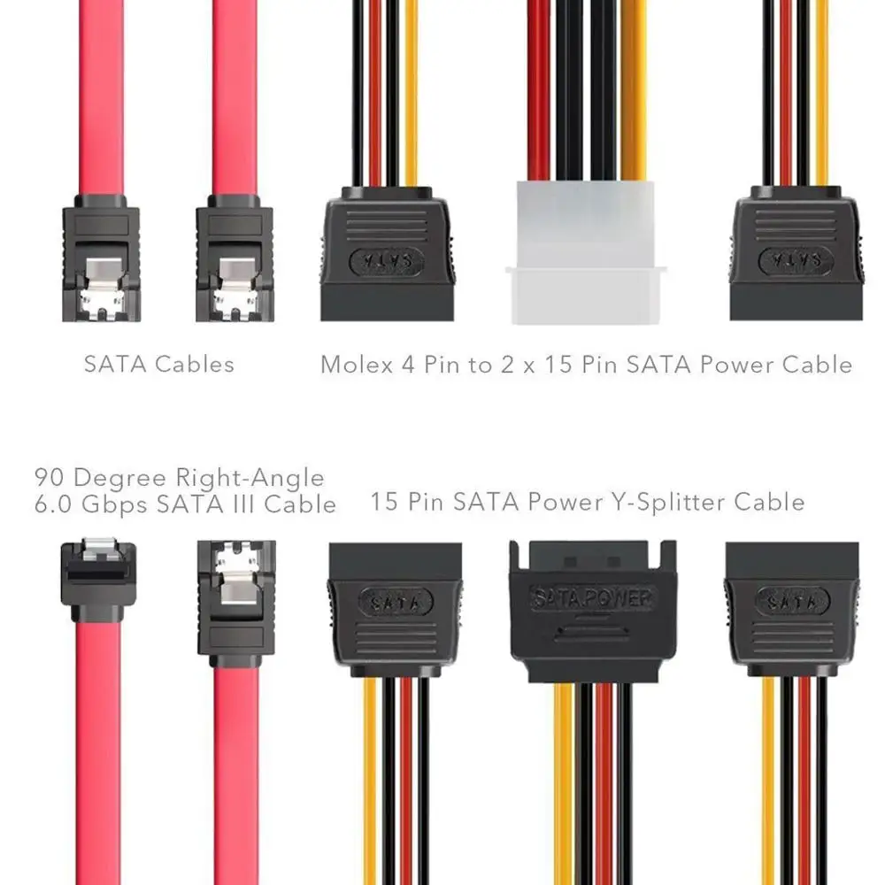 Sata Power Cable Kit 15 Pin Male to 2 x 15Pin Female Adapter Sata Cable 90 Degree 4Pin Molex to 15Pin For HDD Hard Drive