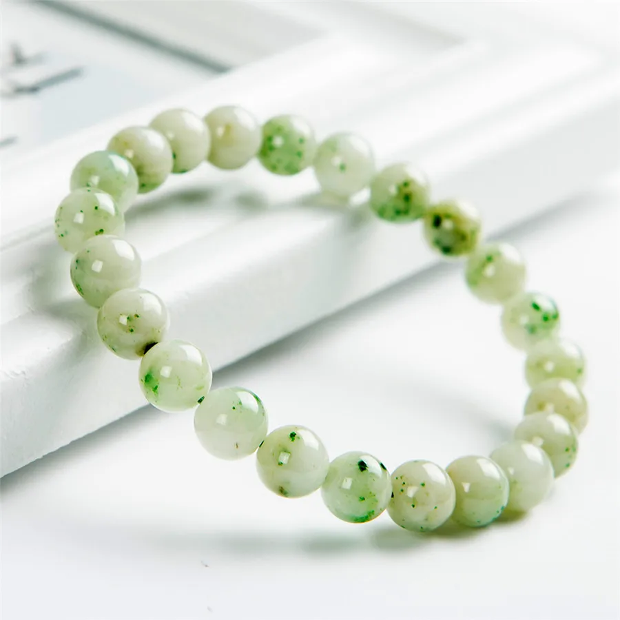 Natural Green Dushan Jade A Beads Bracelet Stretch Jade A Women Men 8mm Gemstone Round Bead Bracelet Fashion Rare Jewelry AAAAAA