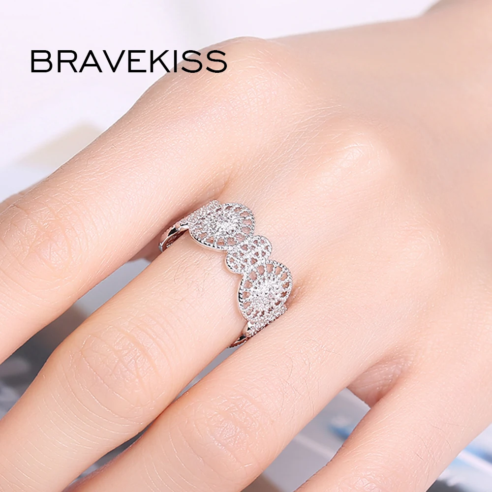 BRAVEKISS NEW Fashion Hollow Adjustable Wheels Ring Band Round Wide Open Ring Cubic Zirconia Fashion Jewel Accessories BUR0373B