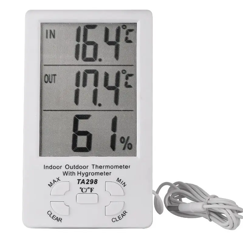 LCD Digital Electronic Indoor Outdoor Desktop Thermometer with Hygrometer Temperature Humidity Meter External Probe Sensor Cable